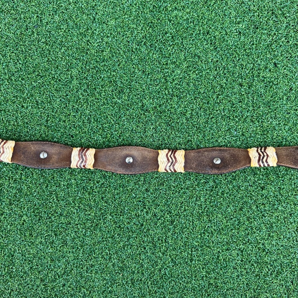 Vintage Tony Lama Western Leather Belt Woven Straw Concho Boho Cowgirl Belt 44 - Picture 10 of 13